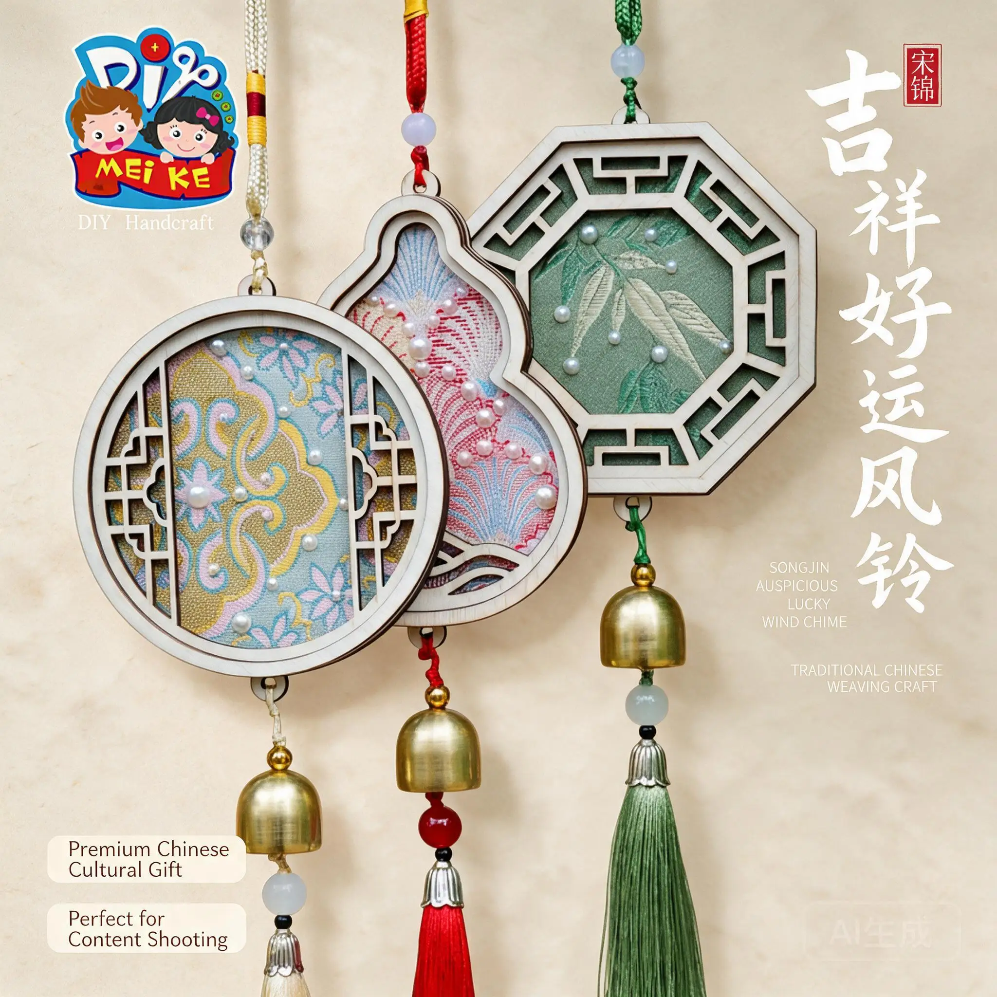 Diy Song Brocade Lucky Wind Chime Handmade Craft Kit For Kids Ages 7 To 14 Chinese New Year Creative Hanging Ornament Home Decor