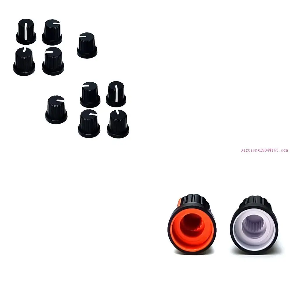 10pcs พลาสติกโพเทนชิออมิเตอร์ลูกบิดการเปลี่ยนปริมาตรกีต้าร์ควบคุมลูกบิดโรตารี่ 6 มม. Knurled Hole Hole Hole Hole Knob D5QD