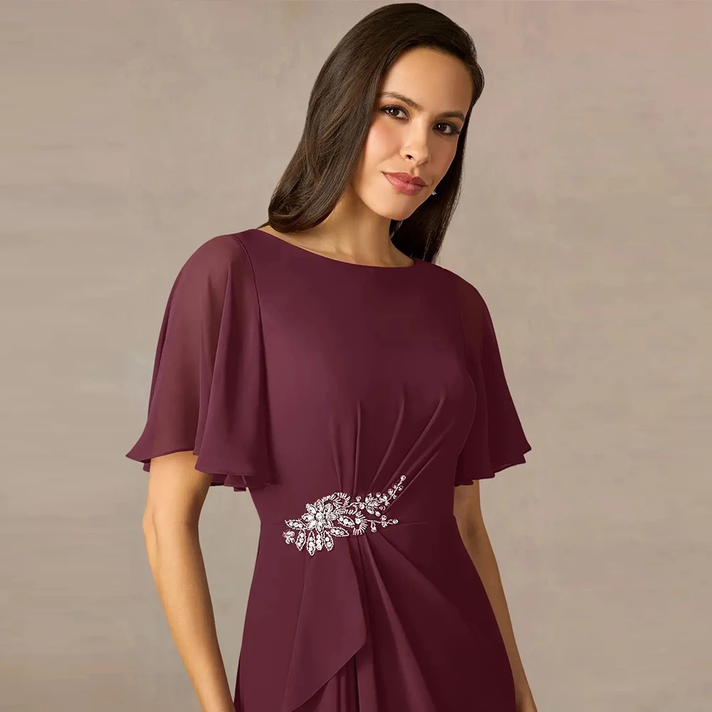 Vestidos sencillos De gasa para madre De Novia con cristal, vestidos De fiesta De boda De media manga con pliegues, verano 2025, Vestido De Novia