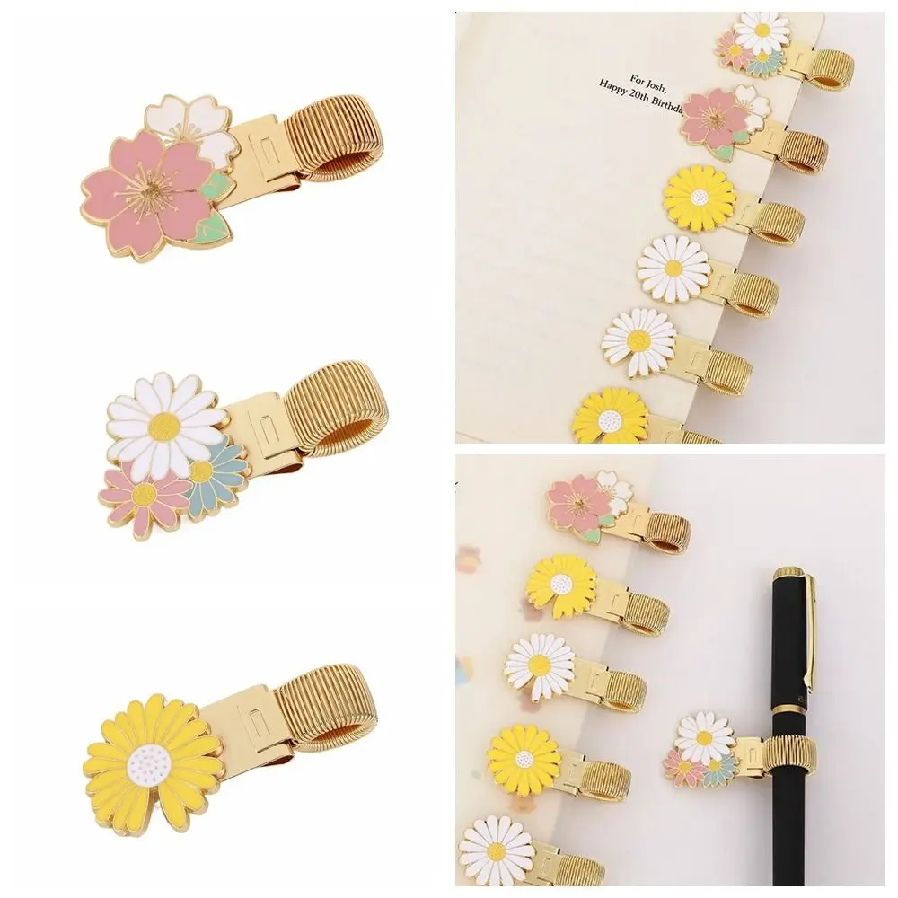 

Ornament Metal Bookmark Pen Clip Flower Retro Notebook Marker Daisy Multifunctional Magnet Clip Stationery
