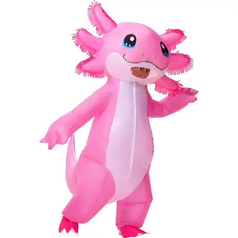 Inflatable Costume Adult Axolotl Costumes Deluxe Halloween Air Blow-up Costume Pink Axolotl Costumes for Women Men Cosplay Party