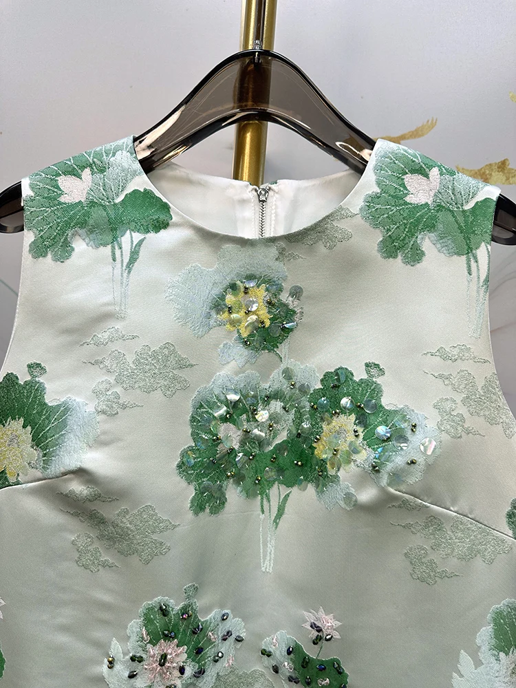 Vestido francés elegante para ir al trabajo, industria pesada, bordado de lentejuelas, cuello redondo, sin mangas, cintura alta, ajustado, sin mangas, para mujer