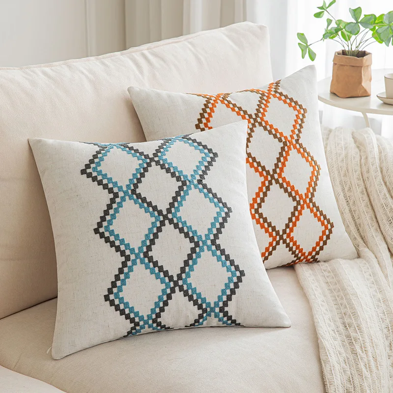 Inyahome Set of 2 Throw Pillow Covers Embroider Boho Geometry 45x45cm Square Decorative Throw Pillow Covers for Couch Sofa Bed
