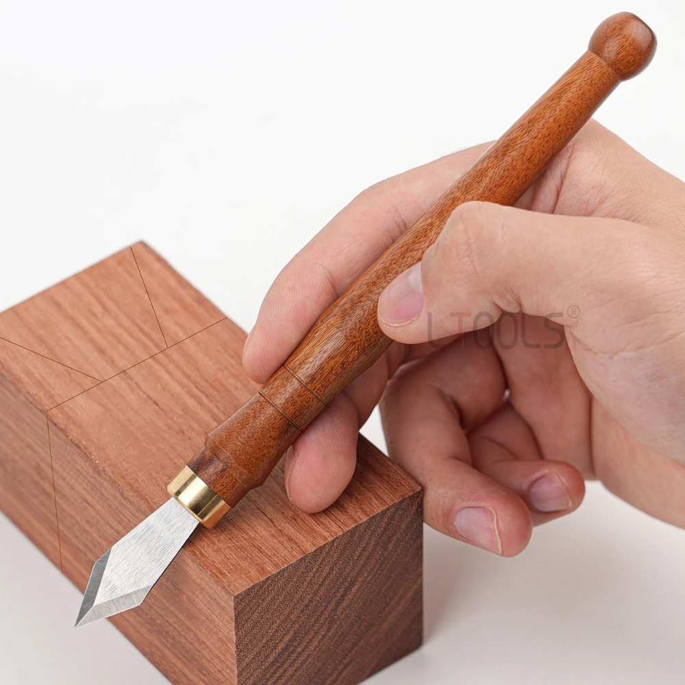 

Woodworking Line Drawing Knife Durable Wooden Handle Bidirectional Scribing Knife Multifunctional Model Manual Marking Pen Knife