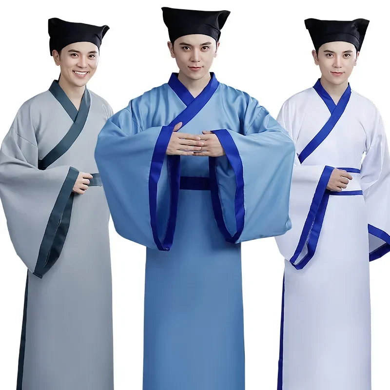 

Chinese robe ancient scholar student costumes men aldult Kimono China Traditional Vintage Ethnic stage cosplay Costume Hanfu