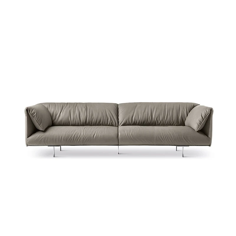 

Italian minimalist leather sofa modern simple living room furniture small family light luxury combination of three and four