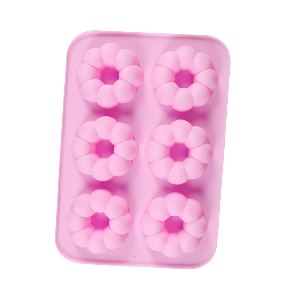 

6 Cavities Donut Molds Pumpkin Shaped Non Stick Food Grade Silicone Baking Mold Pink Color Oven Safe Microwave