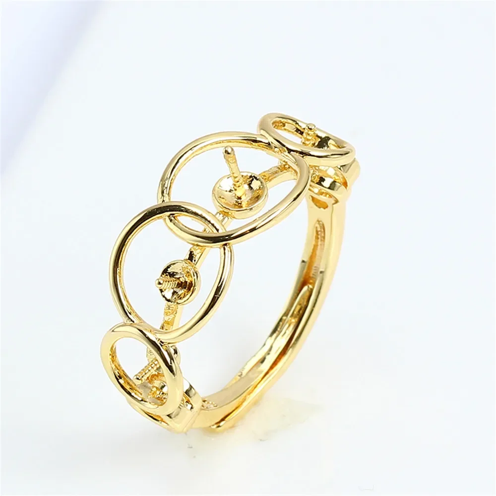 14k gold plating colorful four-ring multi bead ring zircon pearl empty bracket adjustable DIY accessories