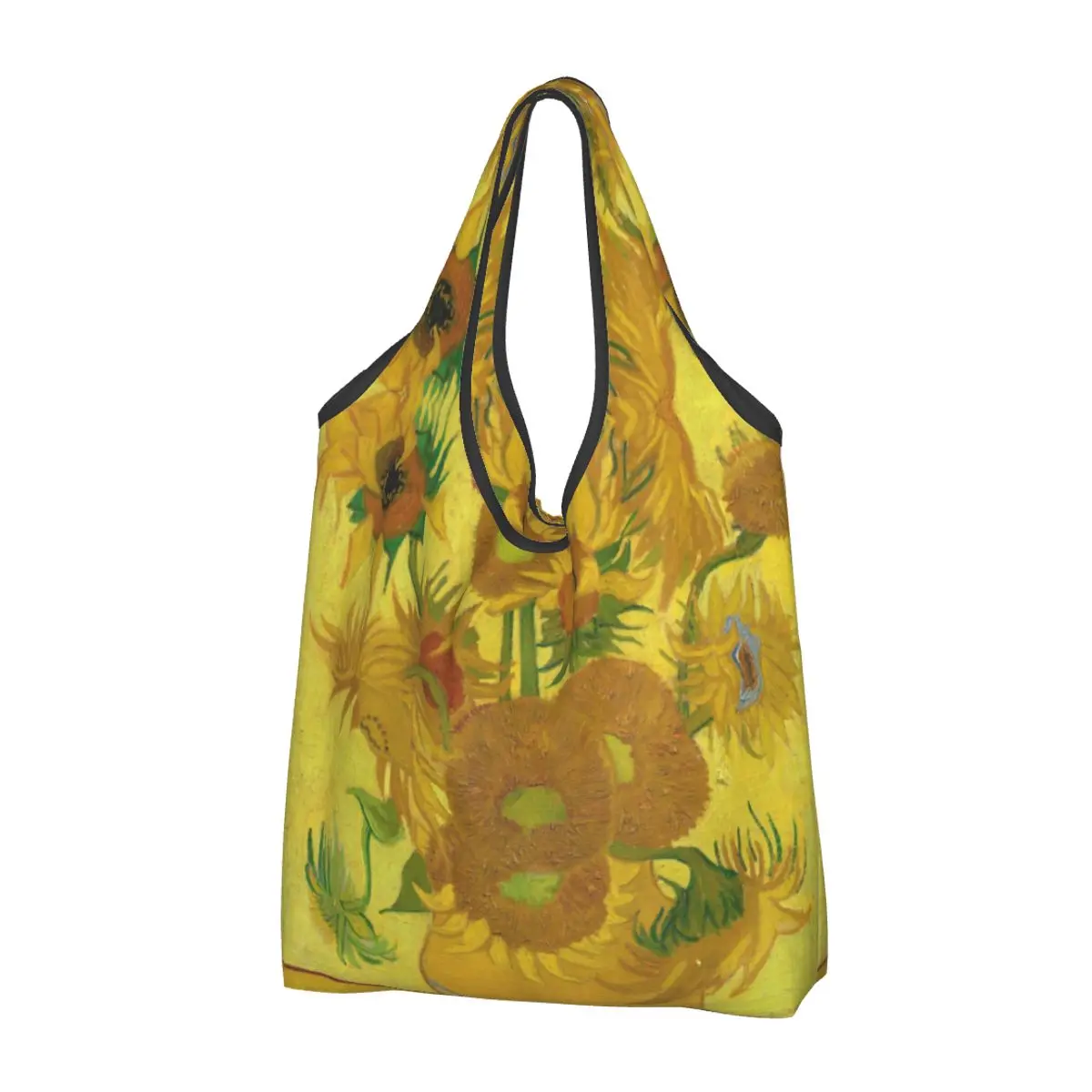 Kawaii Vase With Twelve Sunflowers Shopping Tote Bag Portable Vincent Van Gogh Painting Grocery Shopper Shoulder Bag