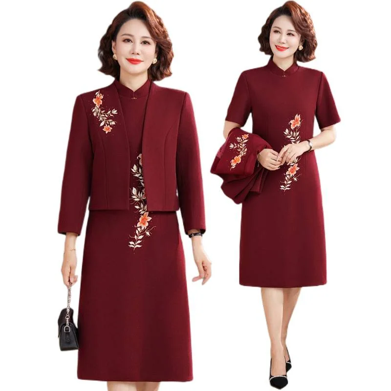 ele-embroidered-two-piece-set-wedding-dr-for-mom-faionable-matron-of-autumn-long-dr-polyester-fiber