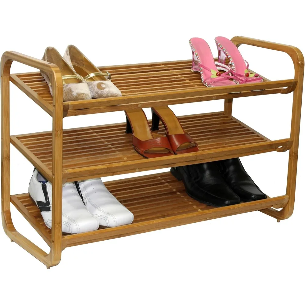 

3-Tier Bamboo Shoe Rack for Organizing Footwear, Space-Saving Storage Solution