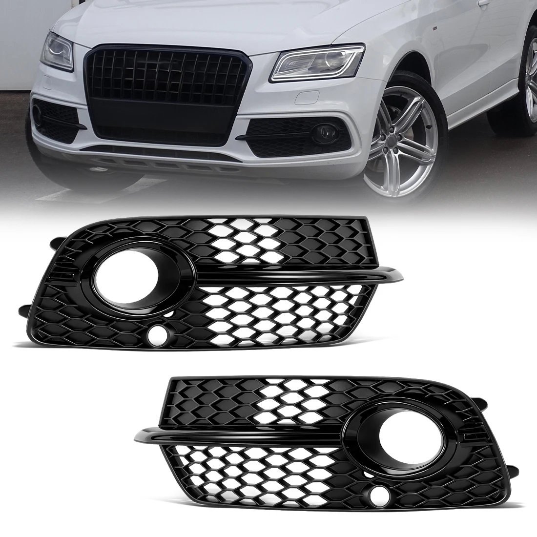 

Front Bumper Fog Light Grille For Audi Q5 Sport 2013 2014 2015 2016 2017 Fog Lamp Cover Honeycomb Grill 8R0807681N 8R0807682N