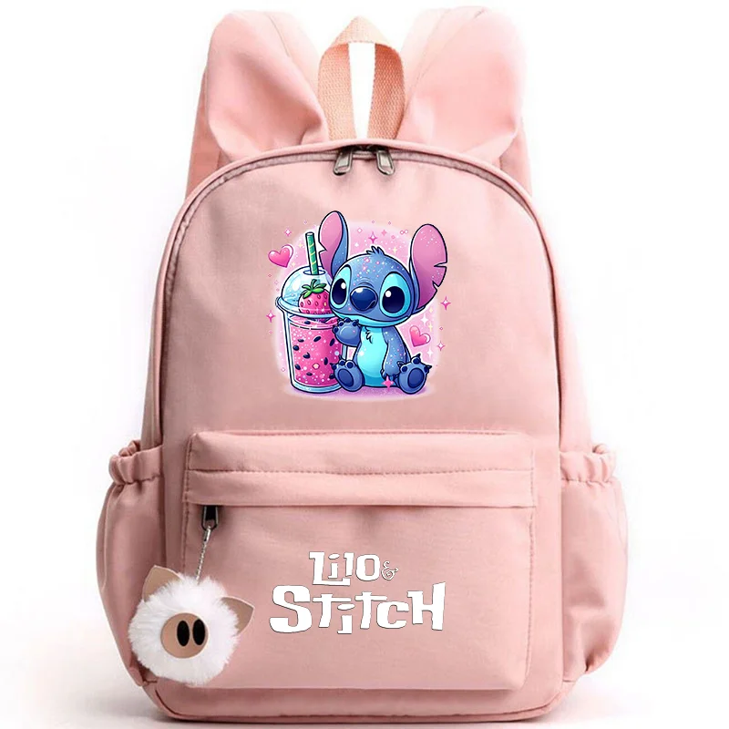 Ransel Disney Lilo Stitch lucu untuk anak laki-laki perempuan tas punggung pelajar remaja wanita tas sekolah kasual perjalanan telinga kelinci Mochila