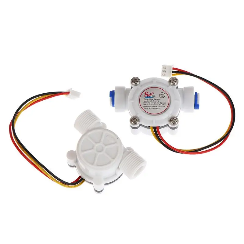 White PE Flow Sensor Series Digital Liquid Flow Sensor YF S401 S402 G3/4 G1/2 Hall Effect Inline Meter For RO Machine