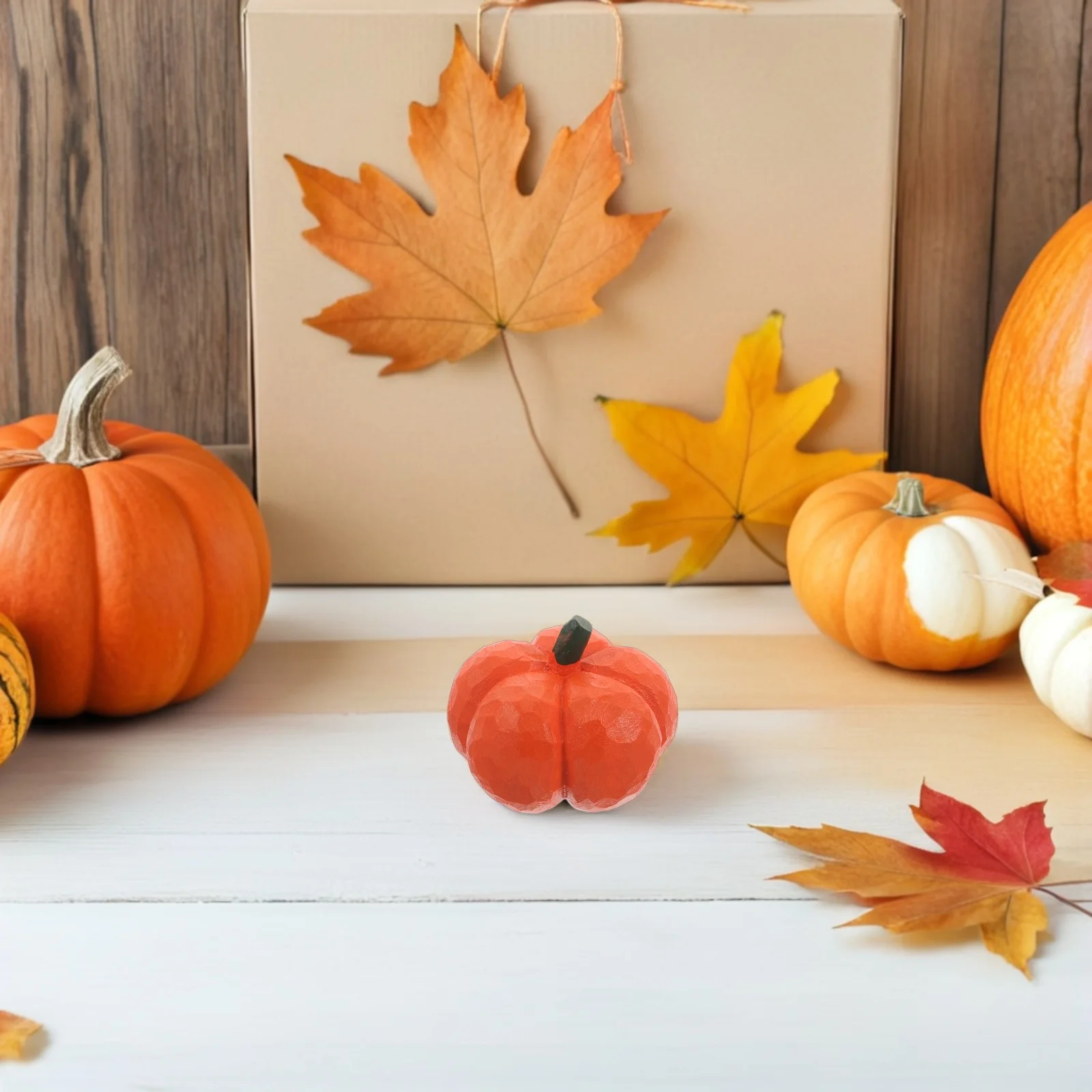 

Rustic Wooden Pumpkin Carved Artwork Mini Halloween Decor Autumn Table Accent Mini Pumpkin Figurine