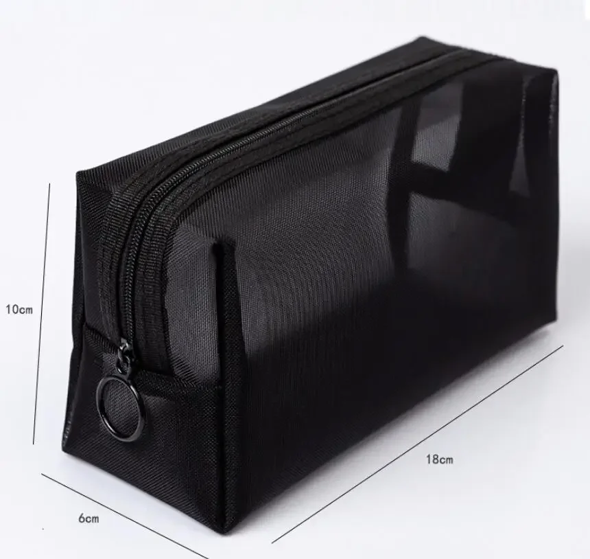 Imagem -05 - Black Mesh Papelaria Pencil Bolsa Canetas Storage Bolsa Organizador para Estudantes Mulheres Meninas Cosmetic Bag