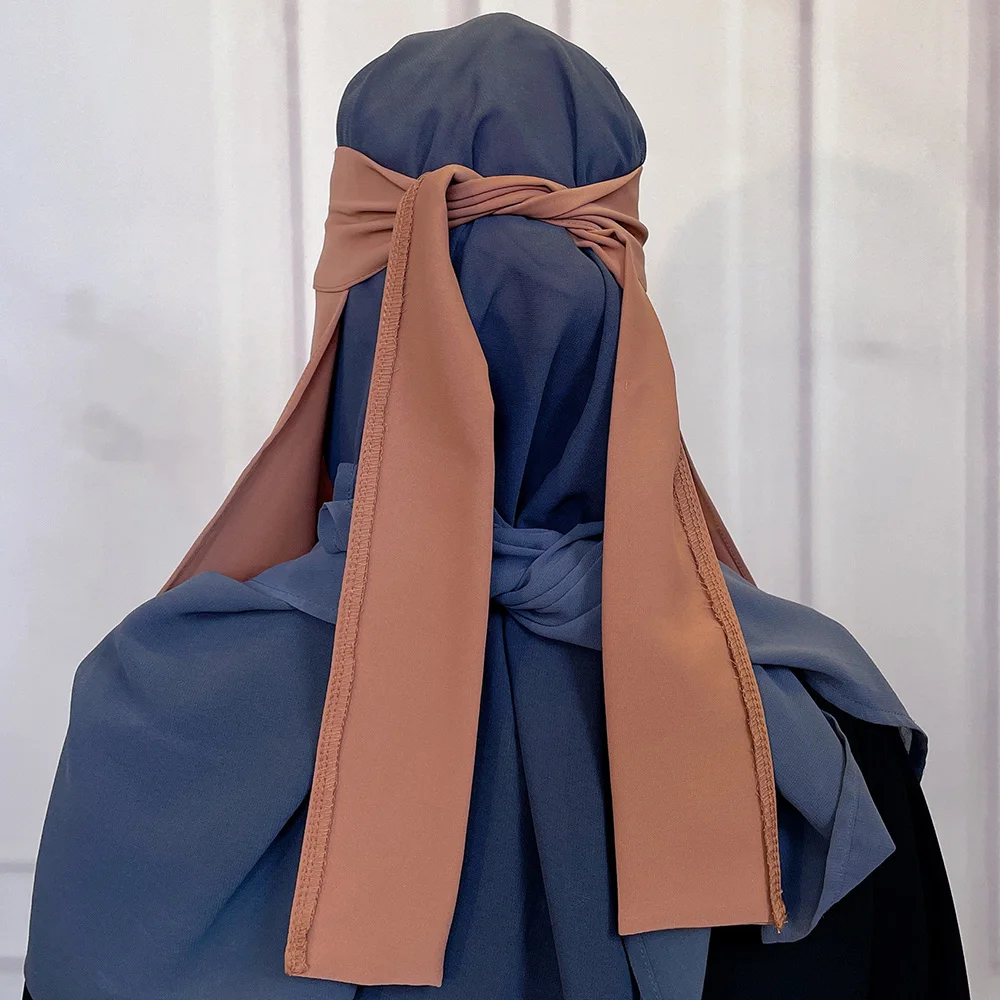 12 Colors Nida Niqab Tie back Face Cover Muslim Women Prayer Veil Breathable Single Layer Burqa Modest Islamic Traditional Hijab