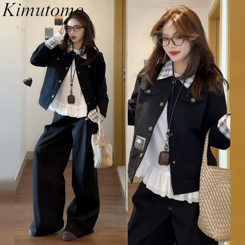 

Kimutomo Cropped Jackets Women Vintage Spring Autumn Fashion Button Contrast Grunge Y2k Aesthetic Harajuku Coats Ladies Casual