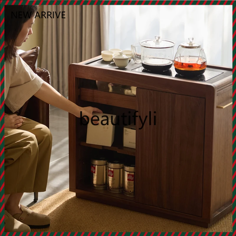 

D2520 North American black walnut mobile tea cabinet solid wood cart tea side cabinet storage side