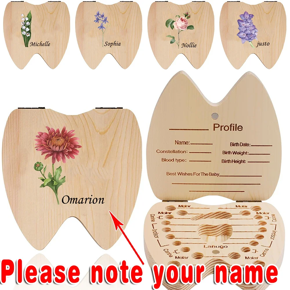 Customized Name Wooden Deciduous Teeth Keepsake Box Milk Teeth Organizer Lanugo Umbilical Cord Holder Childhood Souvenir Gift