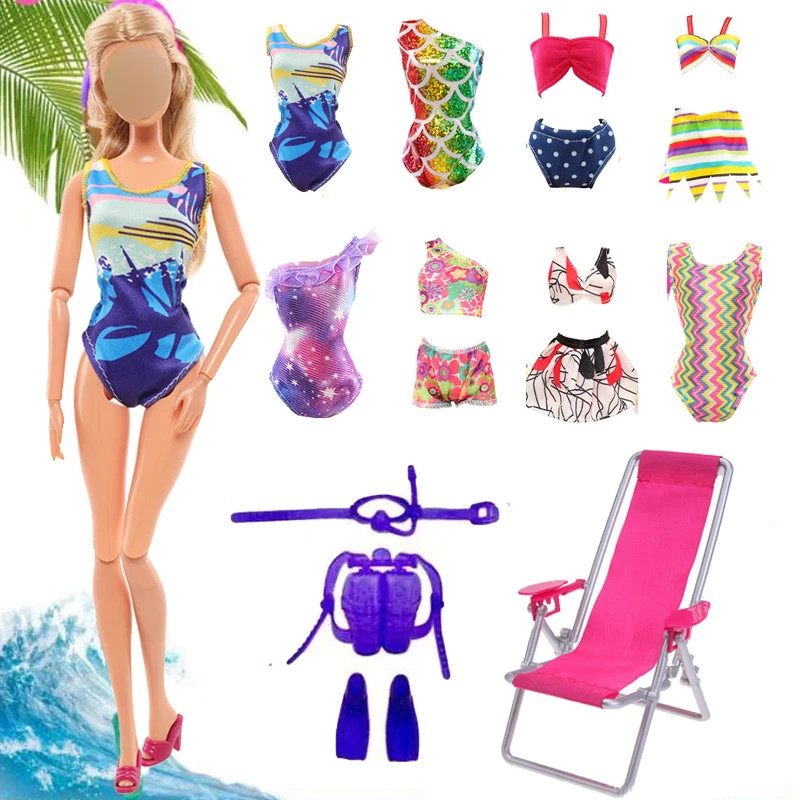 

Fashion 10 Items Summer Swimsuit Bikini Dress Swimming Beach Bathing Chair Slipper Clothes for Barbie Doll Accessories Toy
