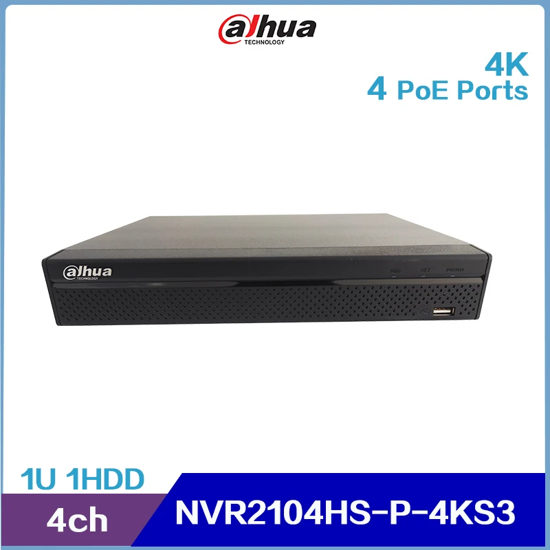 

NVR2104HS-P-4KS3 Dahua 4CH Compact 1U 4PoE 1HDD Lite 4K Network Video Recorder, Support Perimeter Protection