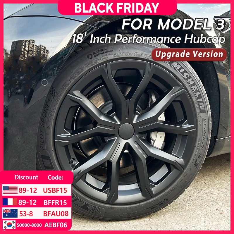 4PCS Wheel Cap Performance for Tesla Model 3 18-Inch Replacement Hub Cap Automobile Hubcap Full Rim Cover Accessories 2018-2023