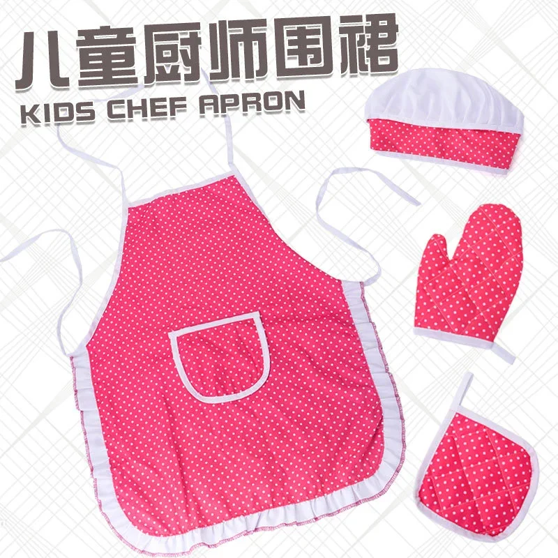 4PCS Child Chef Dress Up Clothes Cooking Baking Tool   Tools Apron Gloves Hat Set  Kitchen Play House Toy New