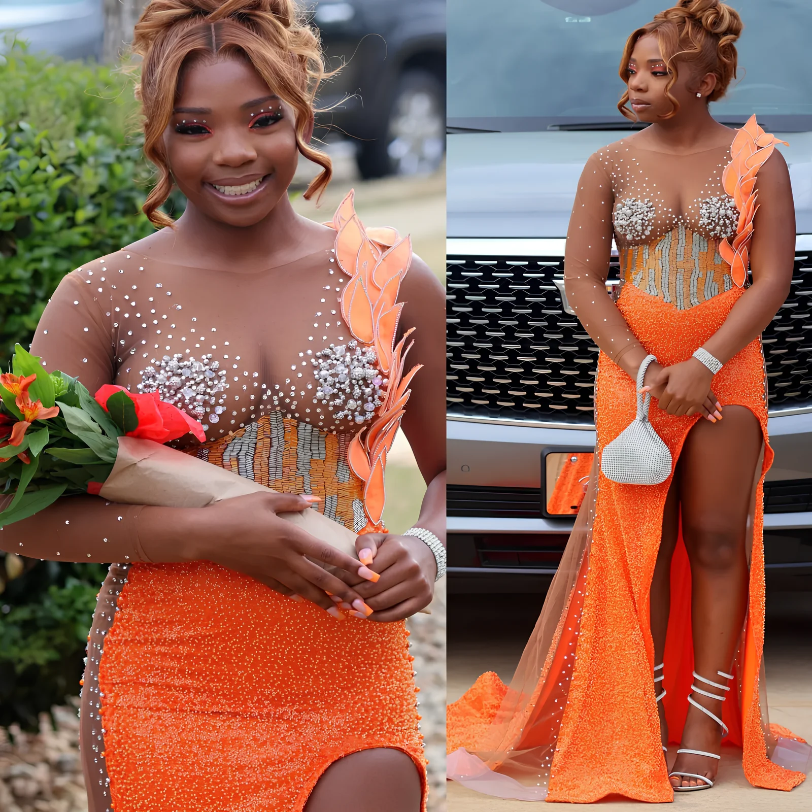 

Оранжевое вечернее платье Aso Ebi в стиле русалки для выпускного бала 2026 года, расшитое бисером, кристаллами и цветочными аппликациями, для торжественных мероприятий, вечеринок, на второй день рождения, для помолвки, на заказ