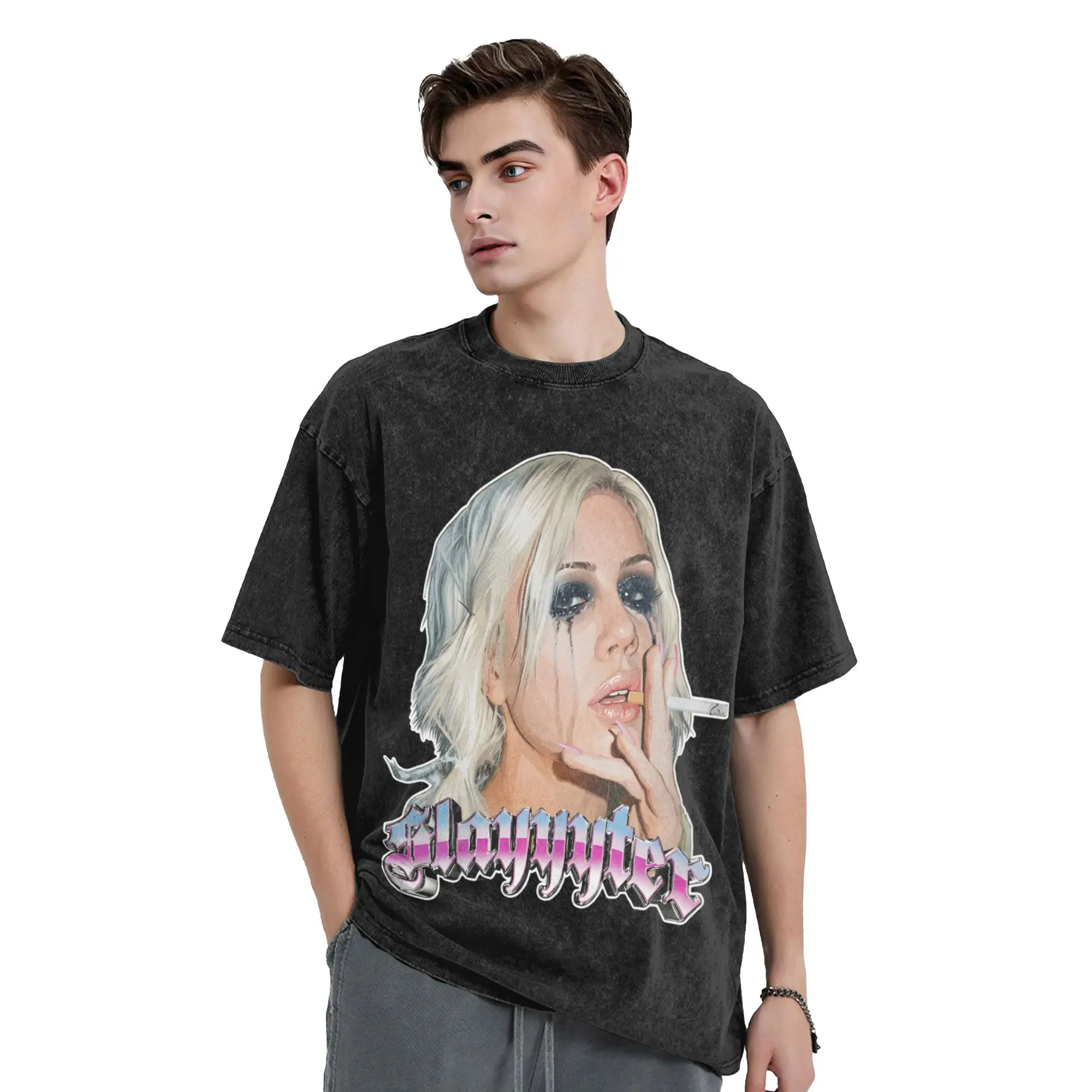Slayyyter Musician Washed T Shirts Streetwear Hip Hop Vintage T-Shirt  Tee Shirt for Men Women Cotton Harajuku Summer