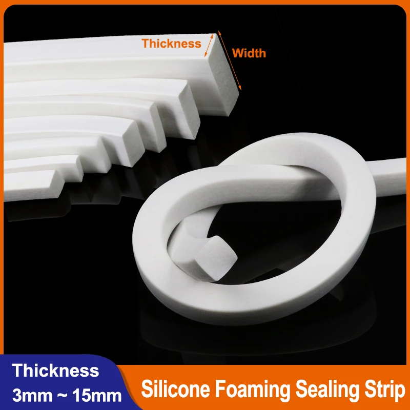

1/2/5/10M Silicone Foaming Square Sealing Strip Thickness 3mm ~ 15mm For Windows Door Gasket Cord White Rubber Sponge Strip