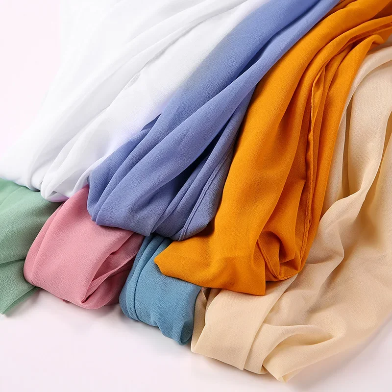 Muslim Women Hijab Chiffon Hijab Scarf For Muslim Women Fashion Islam Headscarves Bubble Chiffon Heavy Solid Color Shawls