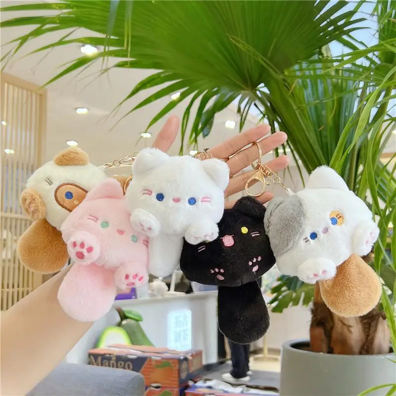 Bonito peludo gatinho chaveiros de pele de pelúcia em forma de gato pingentes mochila bonecas corrente do telefone móvel anti-perdido chaveiro presentes decorativos