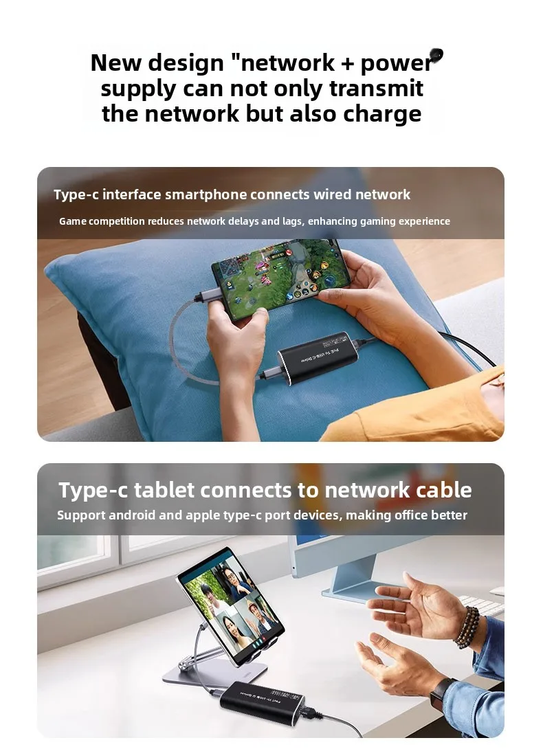 Type C USB 2.0 Ethernet Adapter 100Mbps Wired Network Card Gigabit LAN Card Hub for Laptop/Desktop RJ45 Network Adapter