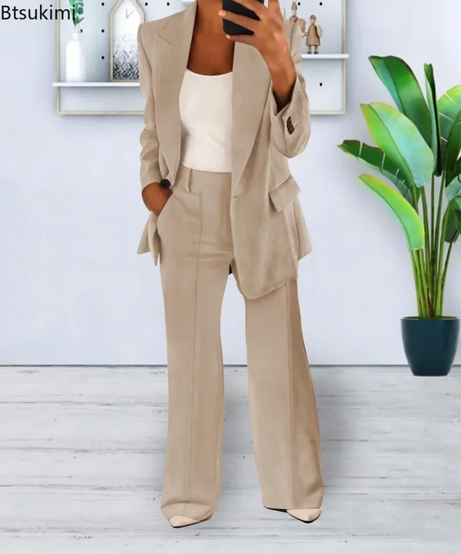 New 2024 Women\'s 2PCS Pants Sets Business Office Ladies Formal Blazer and Pants Sets Oversized Tracksuit Sets Female Outfits 5XL