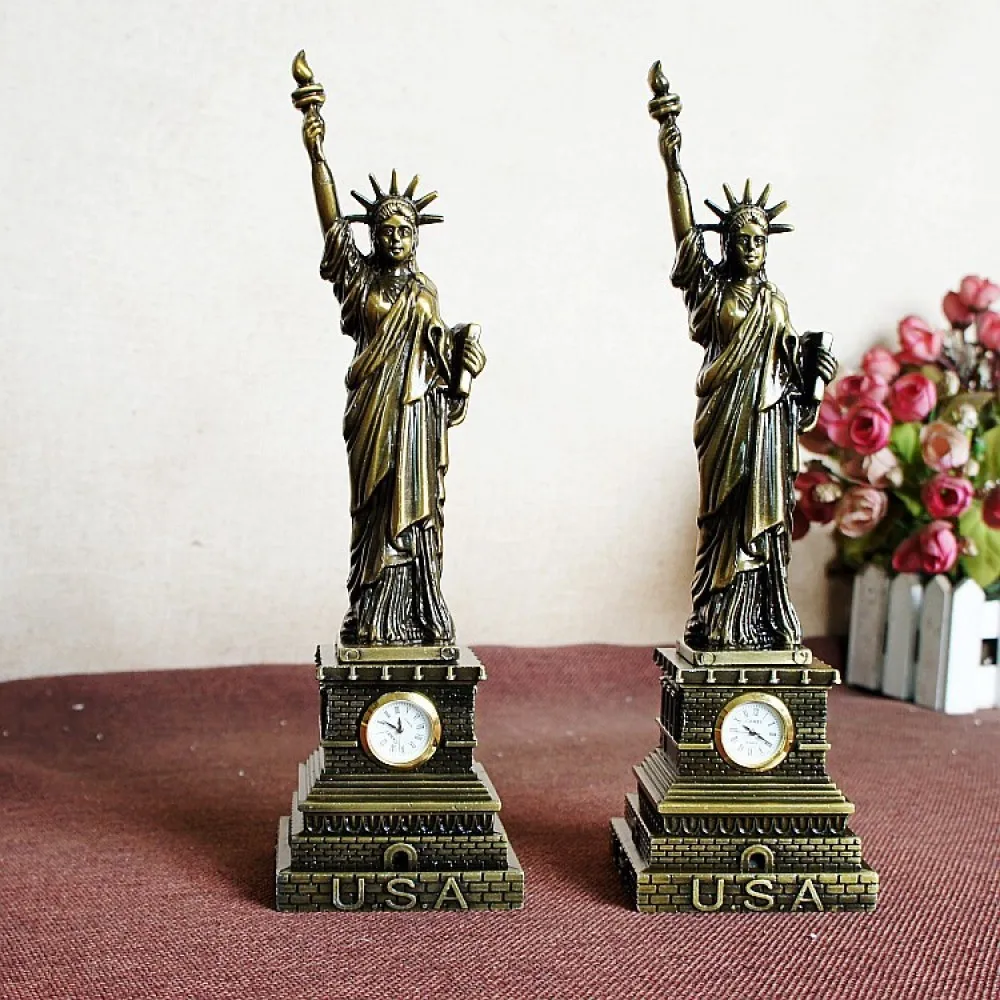 Vintage Metal Statue Of Liberty Sculpture American Decor Crafts Desktop Figurine Ornament For Office Interior Art