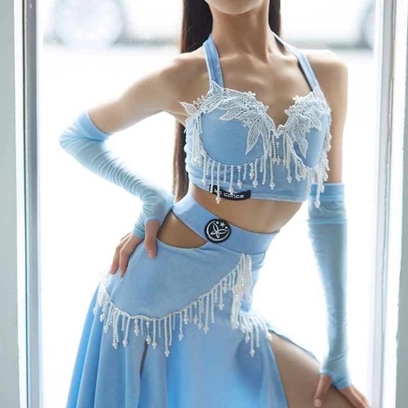 

Новое платье для выступлений в латинских танцах, женское сексуальное платье для банкета на открытом воздухе, вечерние платья с кисточками, спортивная практика, красное бальное вечернее платье