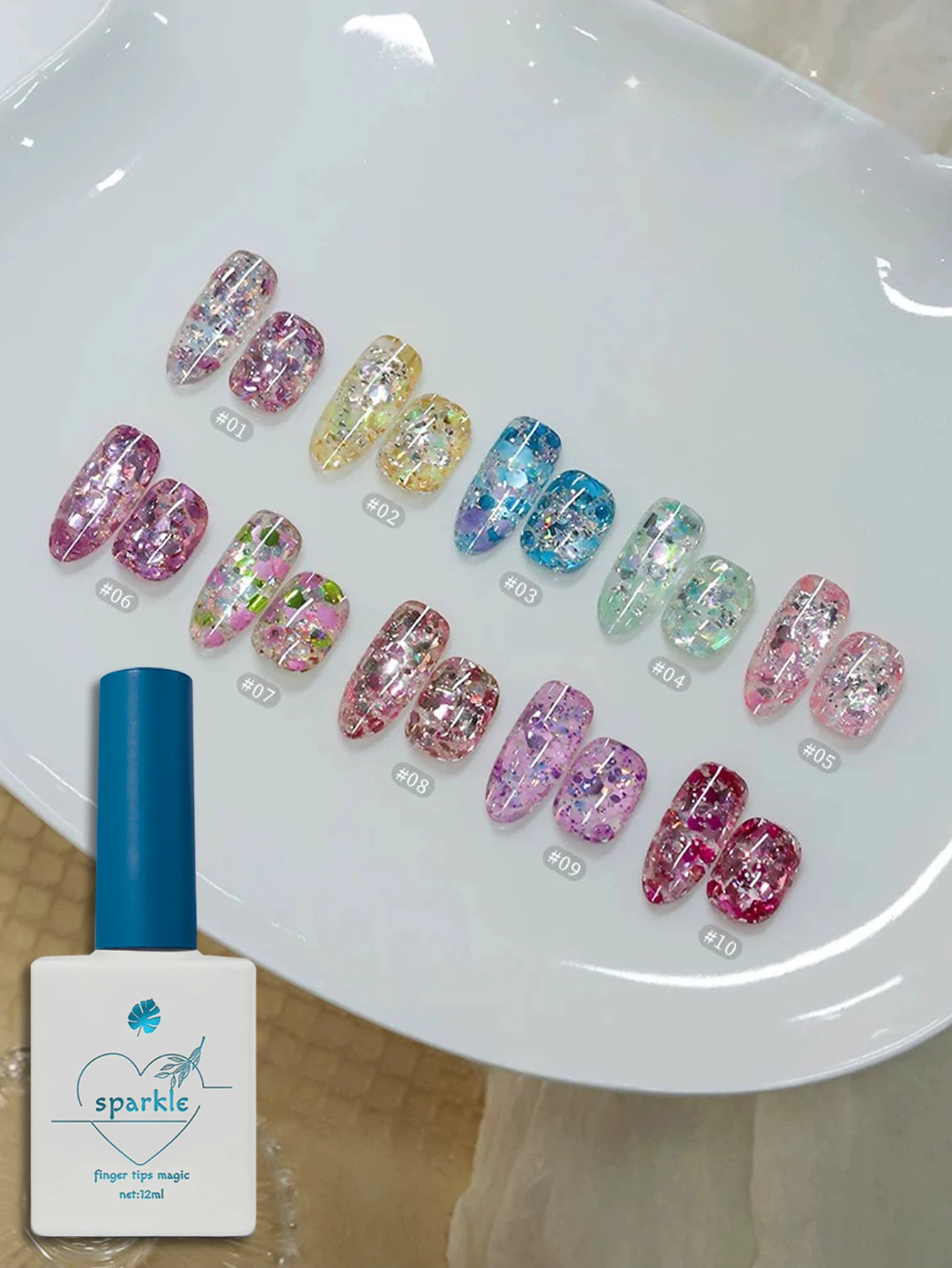 1-10pcs 12ml Holographic Mix Sequins Gel Nail Polish, Colorful Glitter UV LED Soak Off, Long Lasting Sparkly Nail Art Varnish