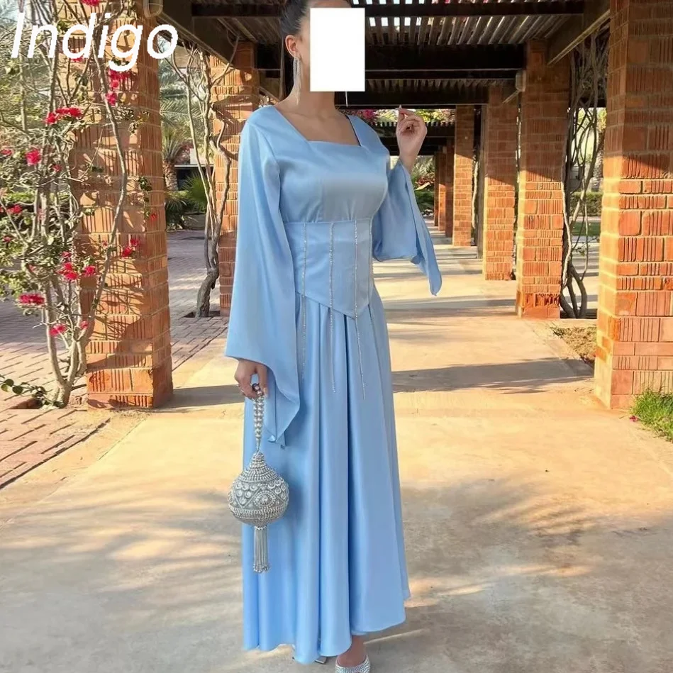 

Indigo Evening Dresses Square Neck Flare Sleeves Beads Elegant Formal Party Dress For Women 2024 Abendkleider فساتين السهرة