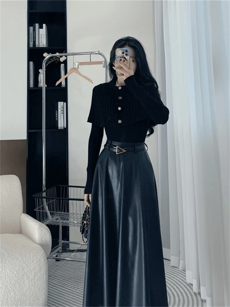 

Комплект из свитера и юбки Ele Bla, женский комплект Faion Ensemble Long Sve round Ne на пуговицах, осенне-зимняя повседневная рабочая одежда