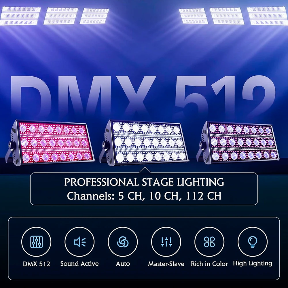 2PS 300W LED 무대 조명 스트로브 LED RGBW DJ 조명 워시 및 빔 조명 사운드 제어 DMX 512 조명 무대 조명 파티