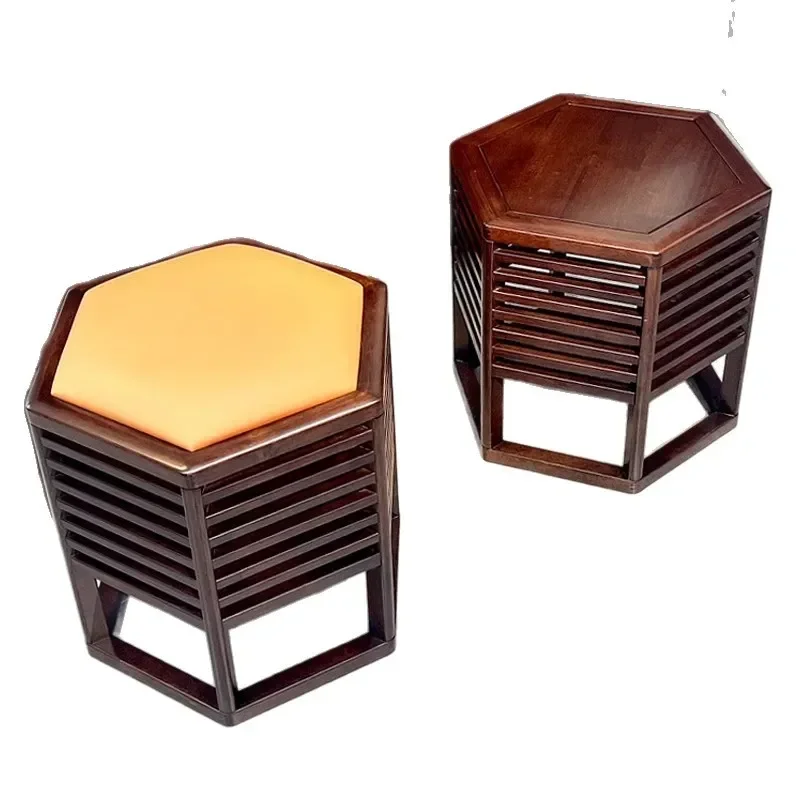 New Chinese style, solid wood hexagonal stool, ebony coffee table stool, household