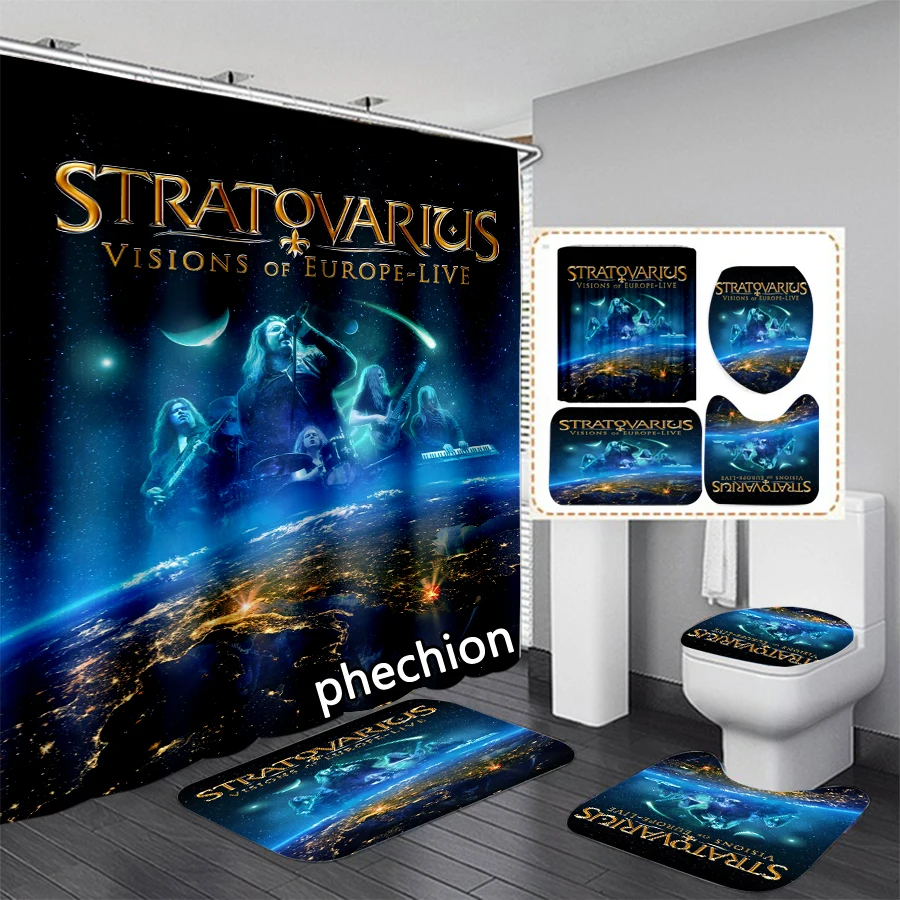 phechion Stratovarius 3D Print Shower Curtain Waterproof Bathroom Curtain Anti-slip Bath Mat Set Toilet Rugs VR342