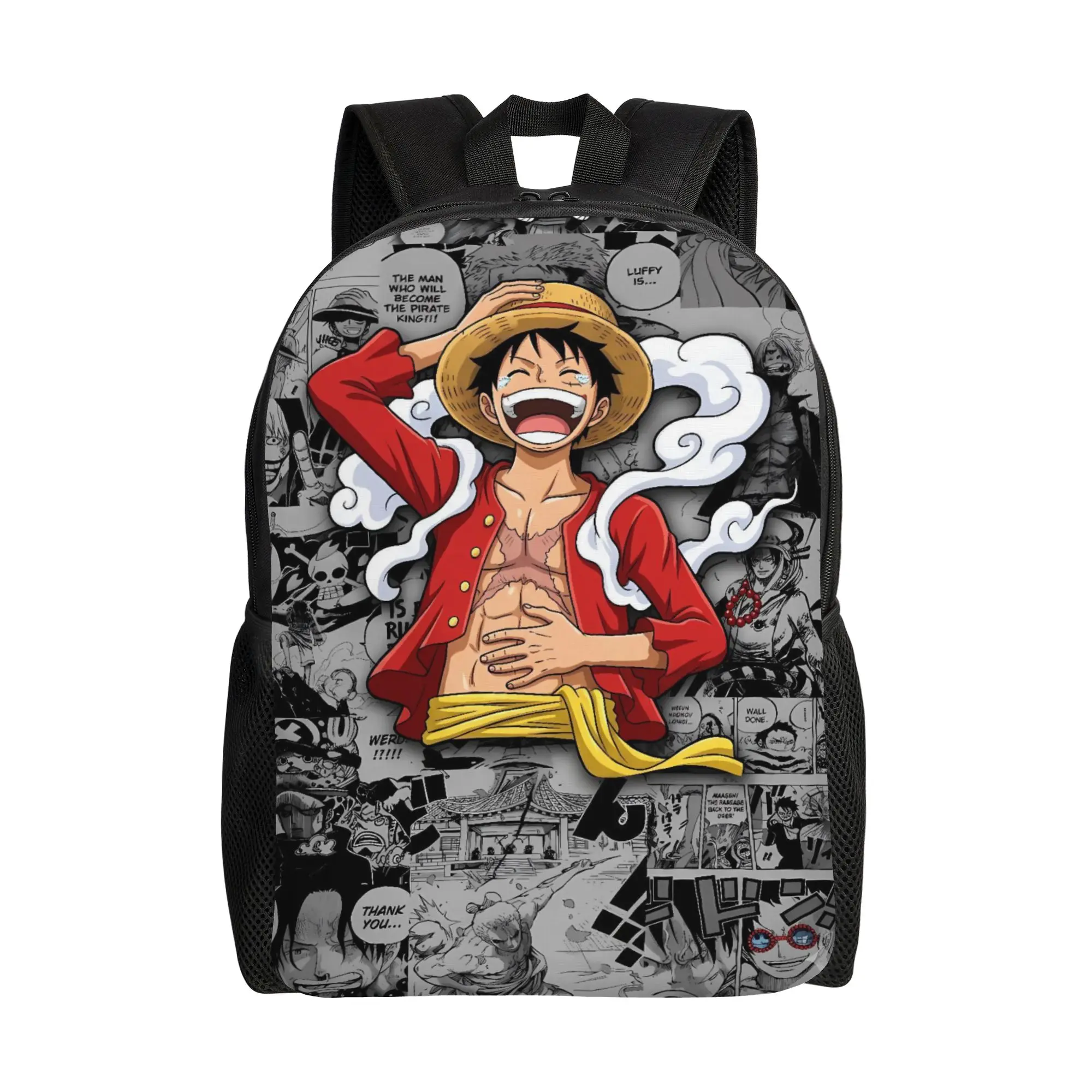 Luffy Black Sketch Anime Backpack Ones Pieces Outdoor Style Backpacks Male Designer Print School Bags Kawaii Rucksack