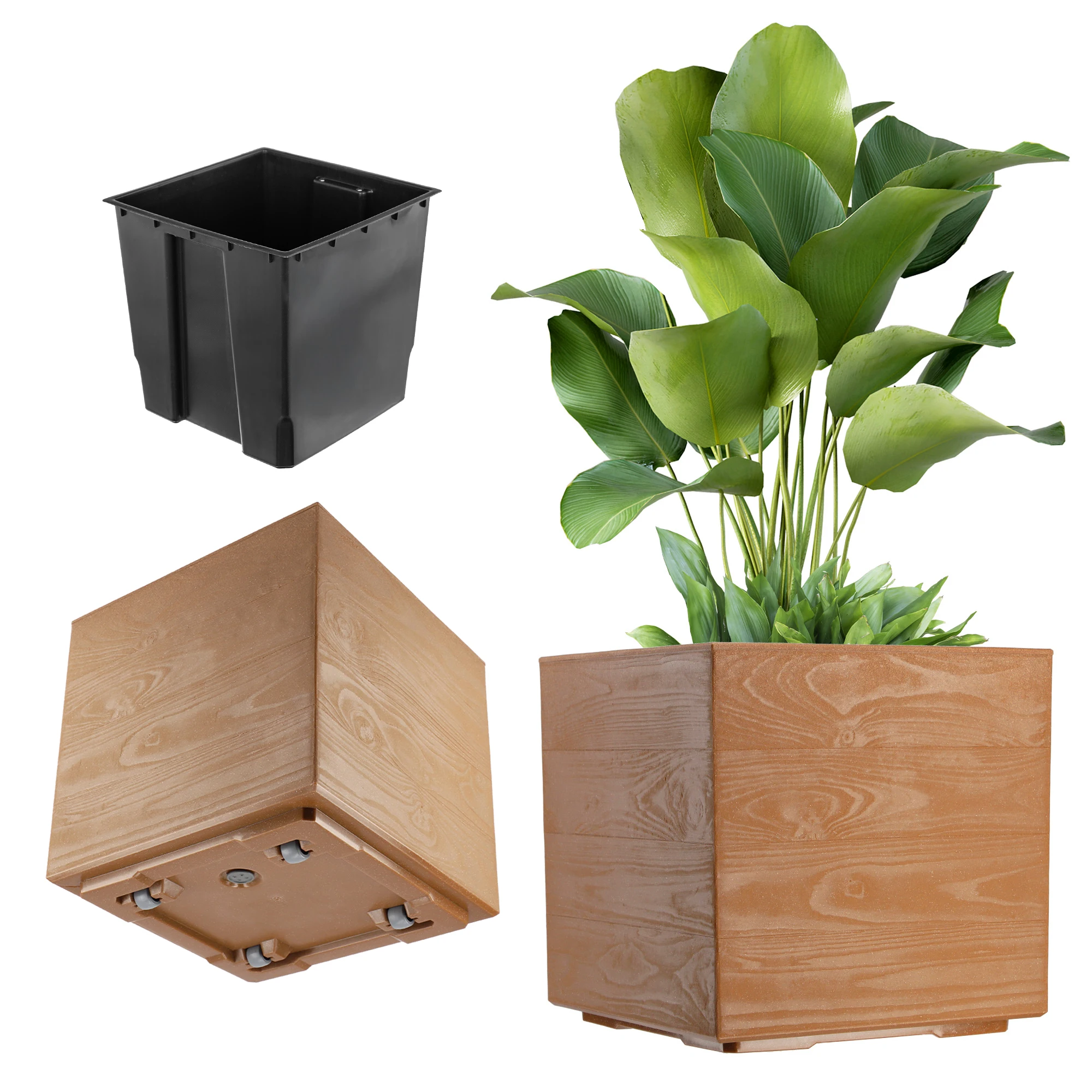 KADAX Bloempot op wielen Eco 40x40cm Natuurlijk hout