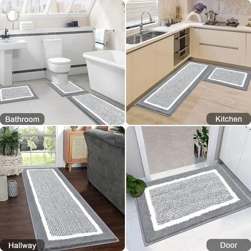 Bathroom Mat Set 3 Piece Non Slip Bath Mats Soft Farmhouse Bathroom Rug Set Plush Shaggy Bath Mats Carpets