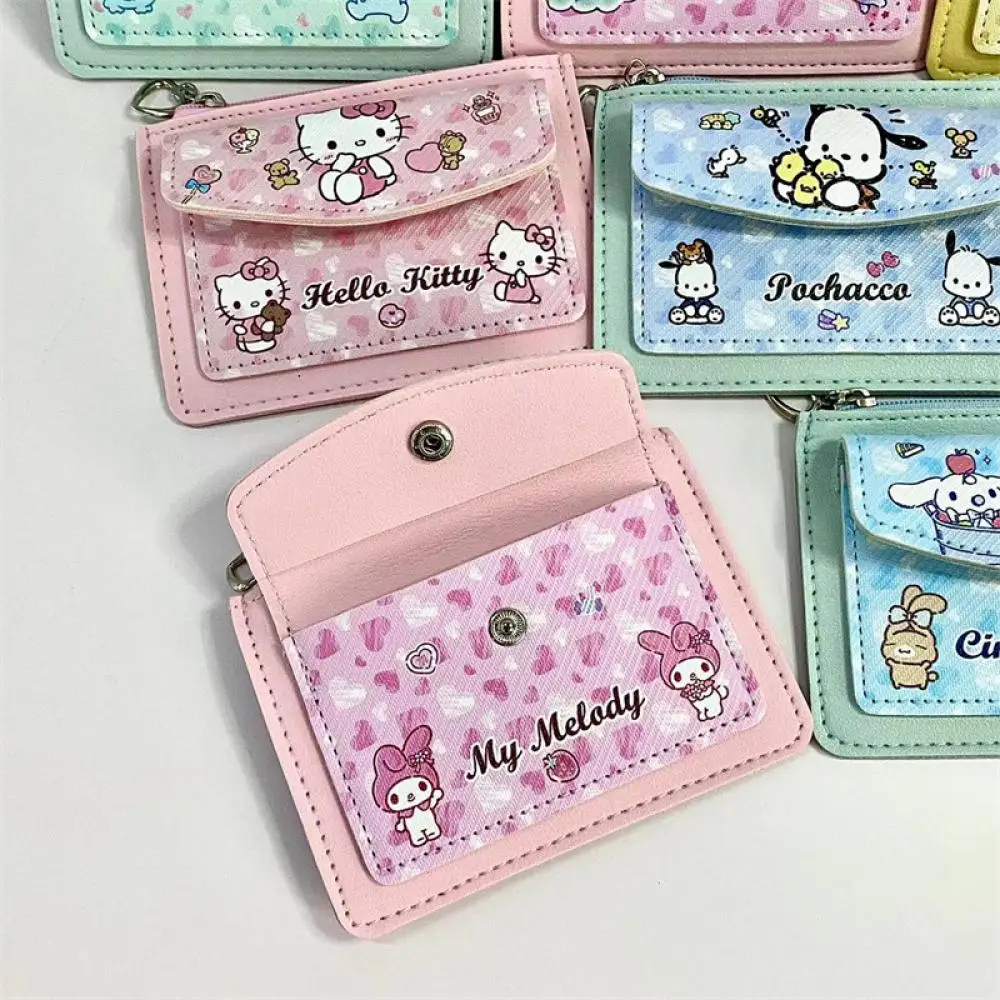 Sanrio Cinnamoroll Kuromi cartoon Full printing coin purse PU ID card holder coin Storage card bag Keychain pendant decoration