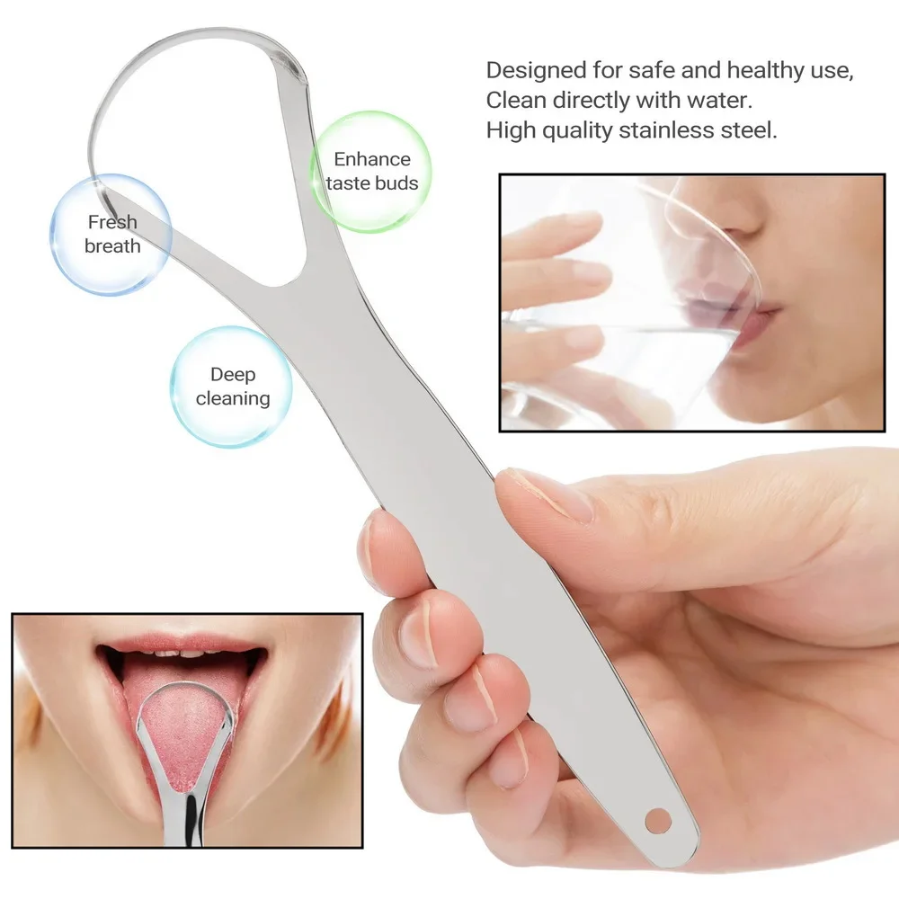 

Oral Hygiene Tongue Scraper Stainless Steel Fresh Breath Tool for Cleaning Coated Tongue Reusable Durable Mouth Care