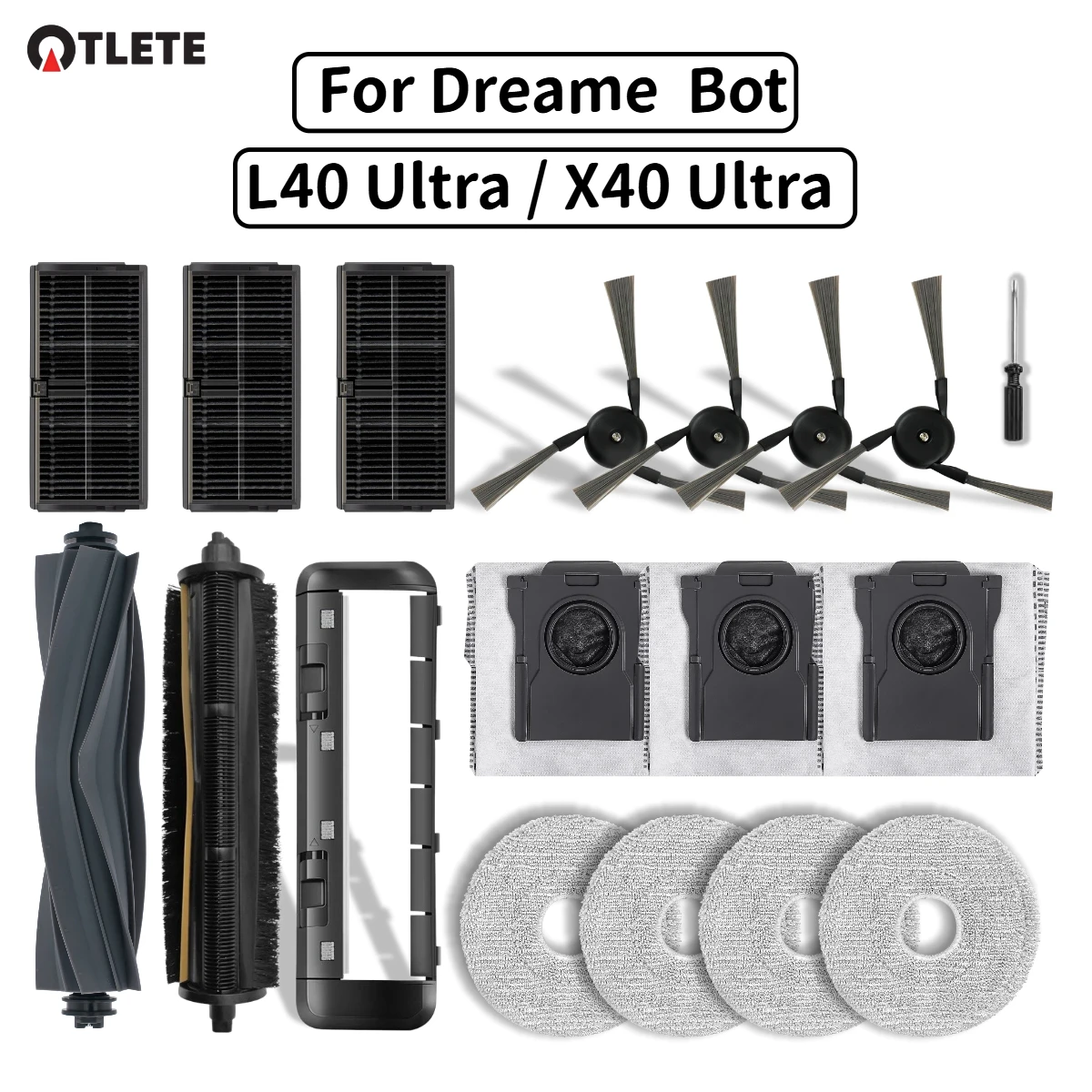Compatible For (Dreame L40 Ultra / X40 Ultra) Robot Vacuum Cleaner Parts Main Brush Side Brush HEPA Filter Mop Cloth Dust Bag