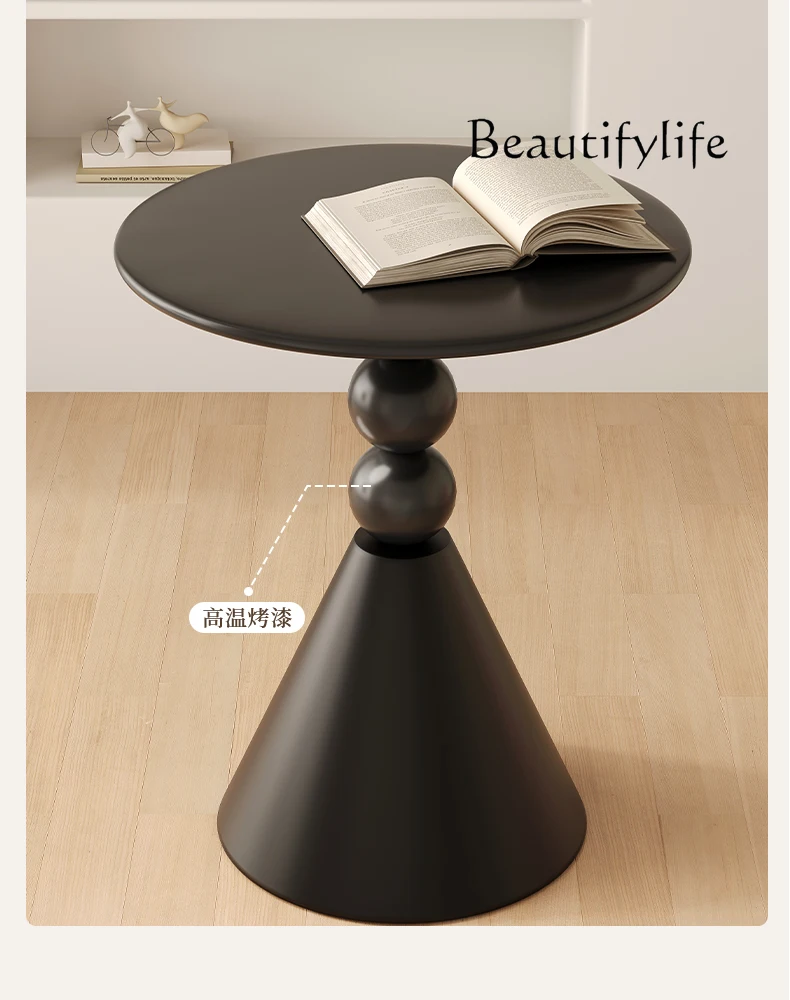 Retro living room sofa side cabinet light luxury small coffee table bedroom creative bedside table shelf black small round table